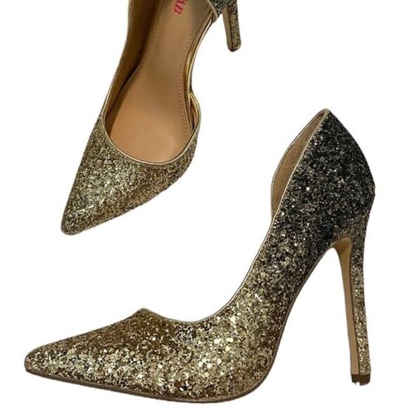 JustFab ombre glitter 1/2 D'Orsay glitter gold pointed toe heel pumps 8.5 7026 - Picture 1 of 12